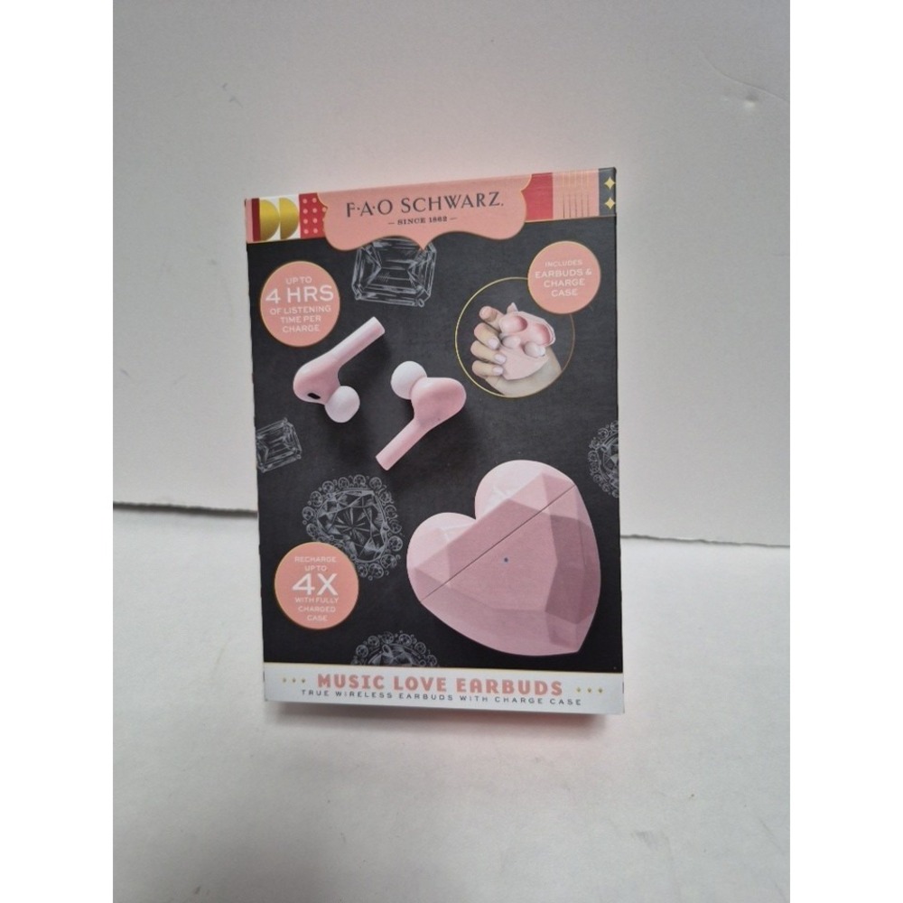 FAO Schwarz Pink Wireless Ear Buds With Heart-Shaped Charge Case